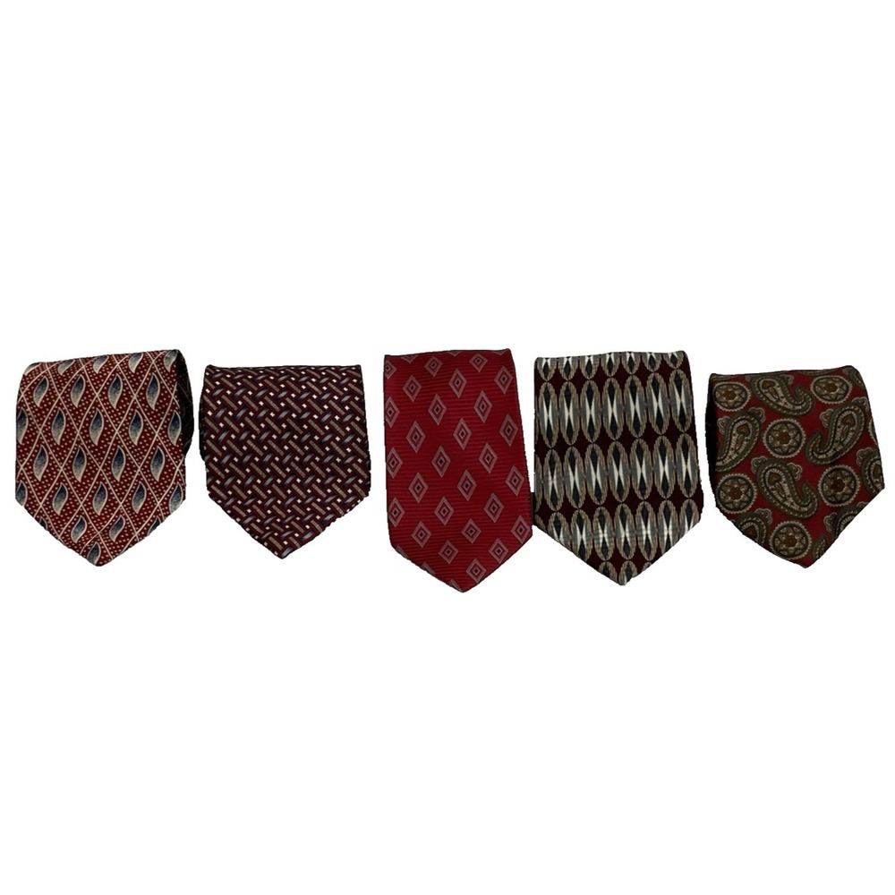 Vintage Mens Silk Tie Lot of 5 Burgundy Red Paisley Geometric Bill Blass 4"-4.5"